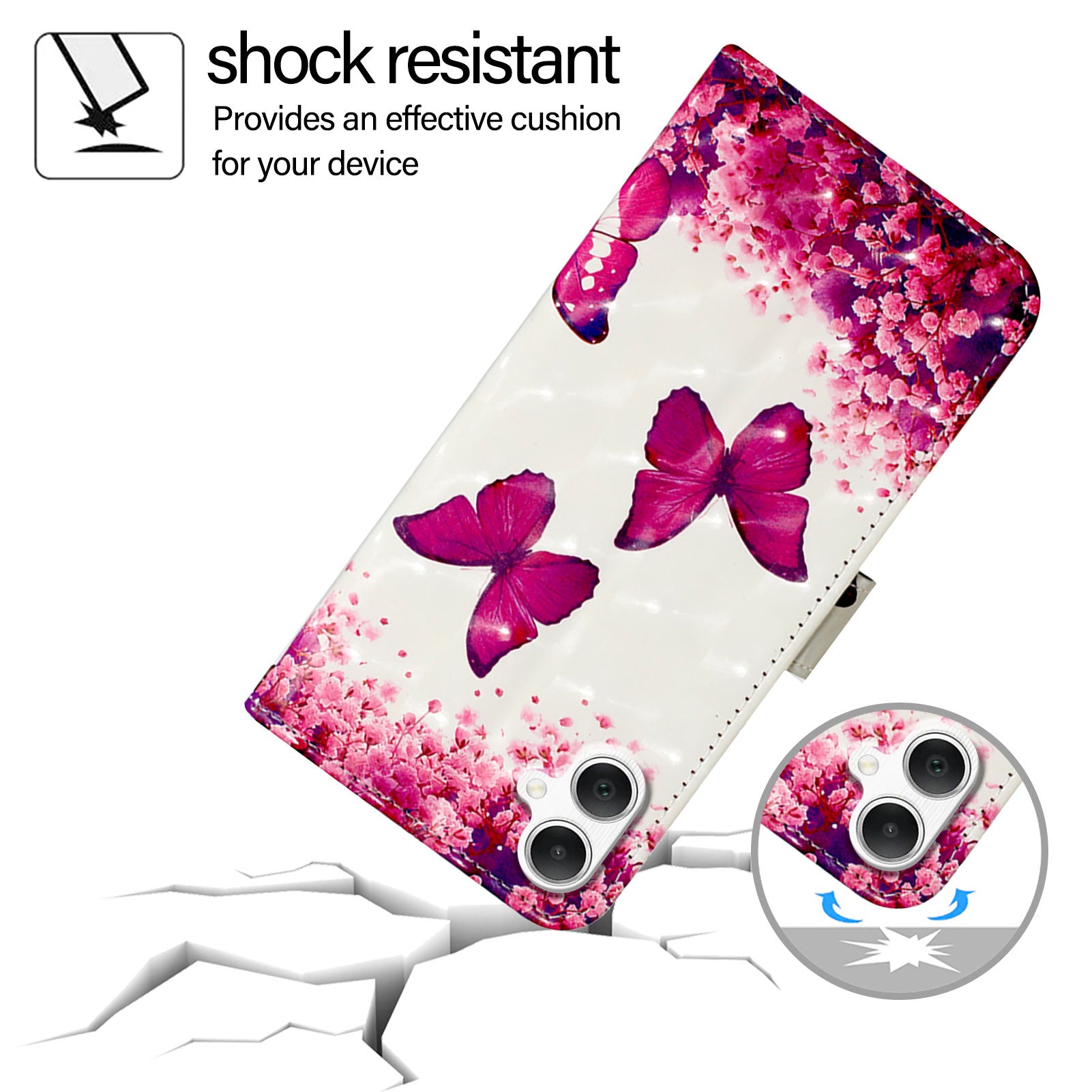 For Samsung Galaxy A06 Leather Case YB Pattern Printing Leather Series-2 Pattern Printing Wallet Stand Cover - Rose Butterflies For Samsung Galaxy A06 Leather Case YB Pattern Printing Leather Series-2 Pattern Printing Wallet Stand Cover - Rose Butterflies